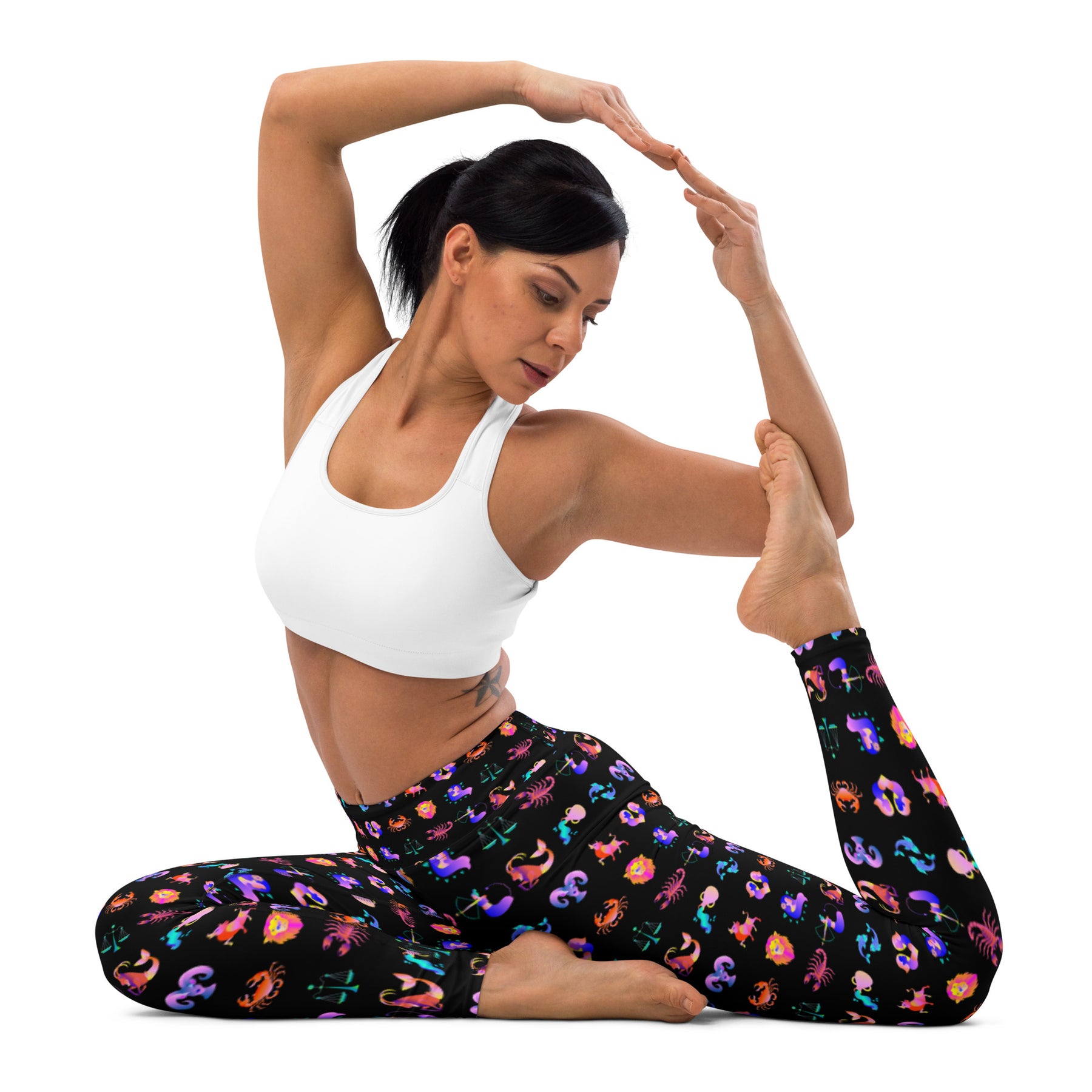 Zodiac Sign Illustration Yoga Leggings