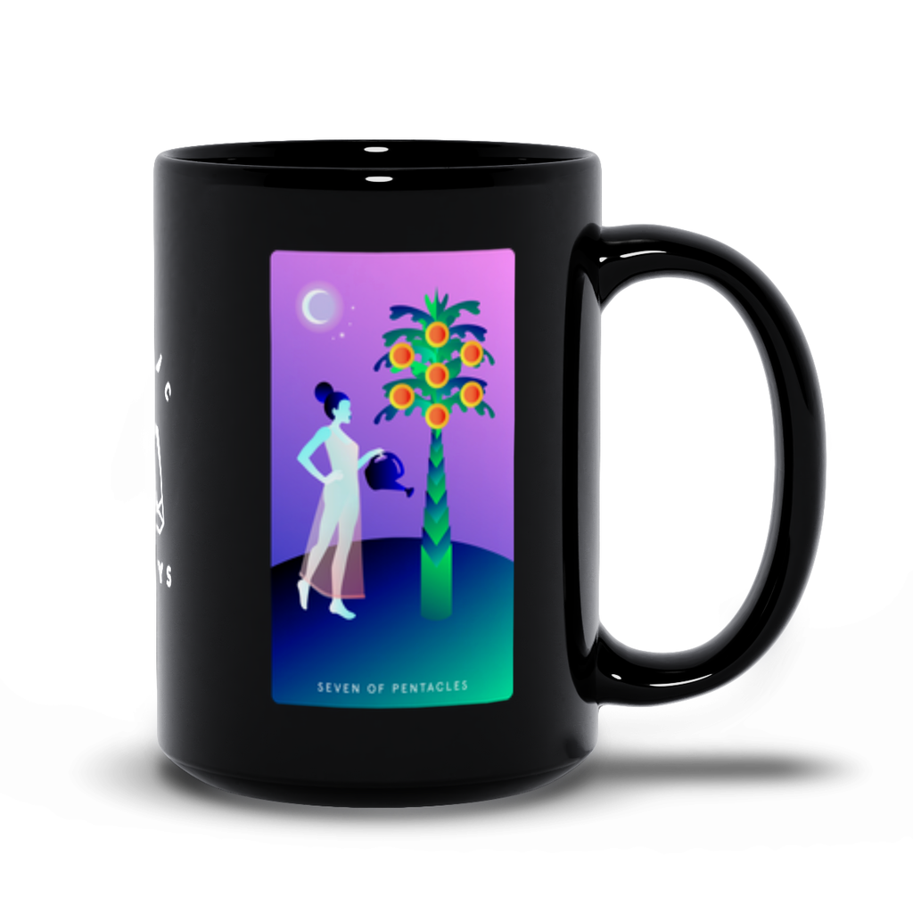Seven of Pentacles Black Mug