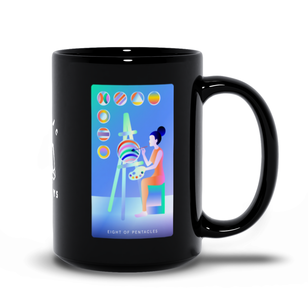 Eight of Pentacles Black Mug