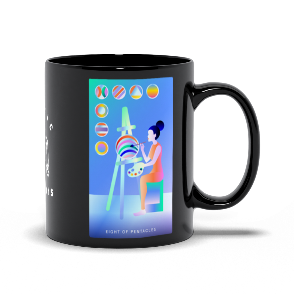 Eight of Pentacles Black Mug