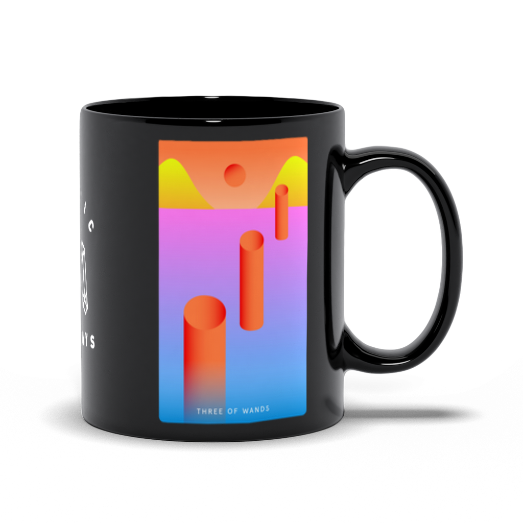 Three of Wands Black Mug
