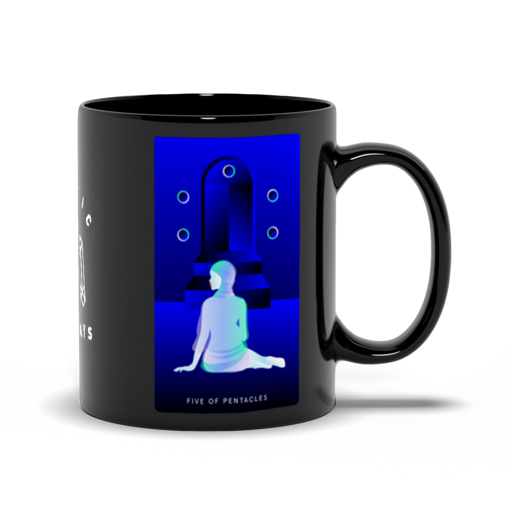 Five of Pentacles Black Mug