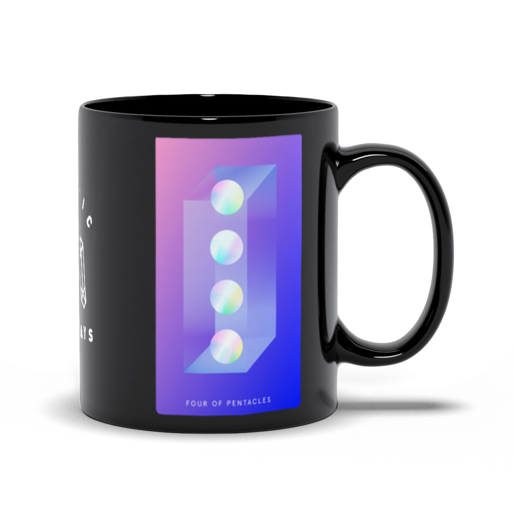 Four of Pentacles Black Mug