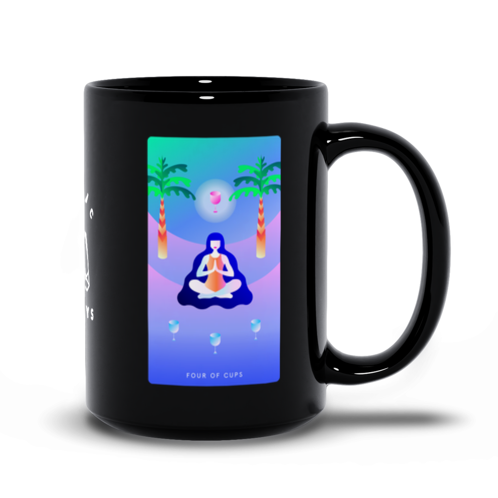 Four of Cups Black Mug
