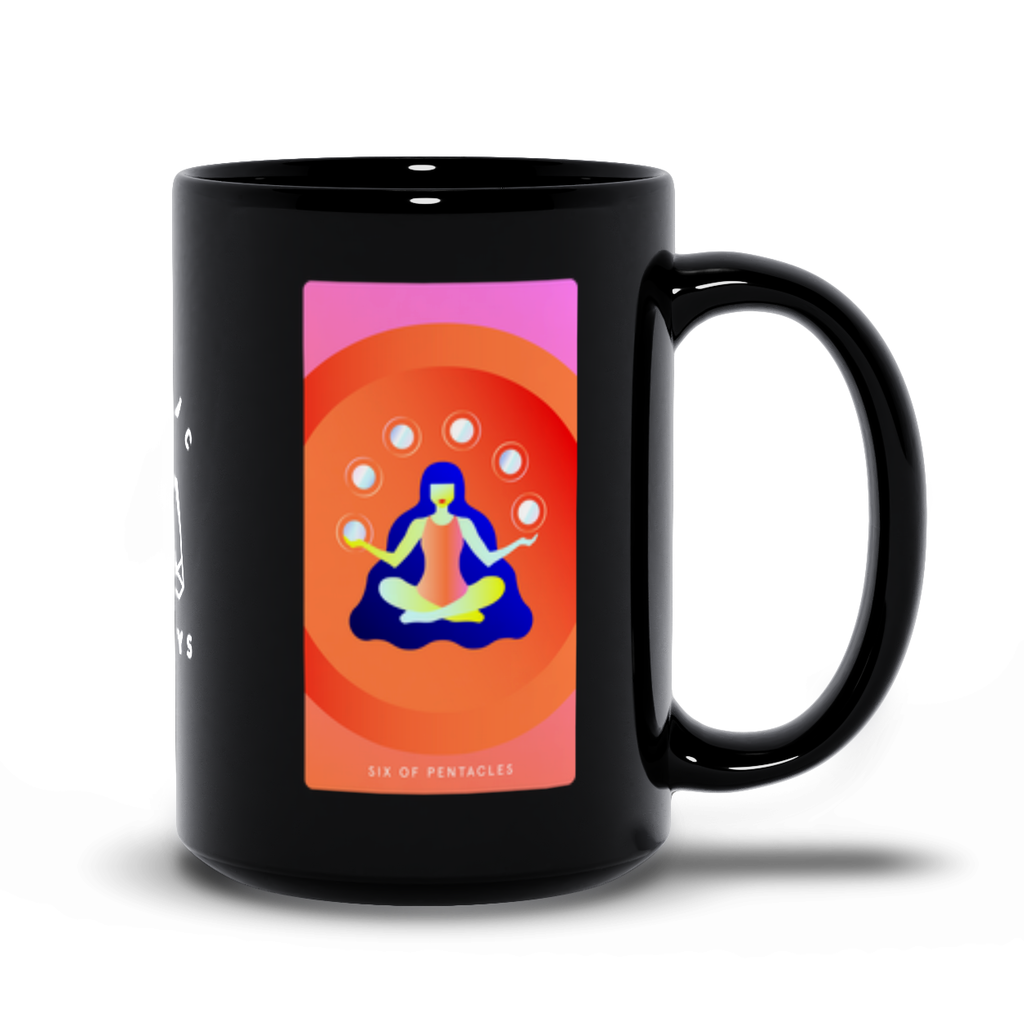 Six of Pentacles Black Mug