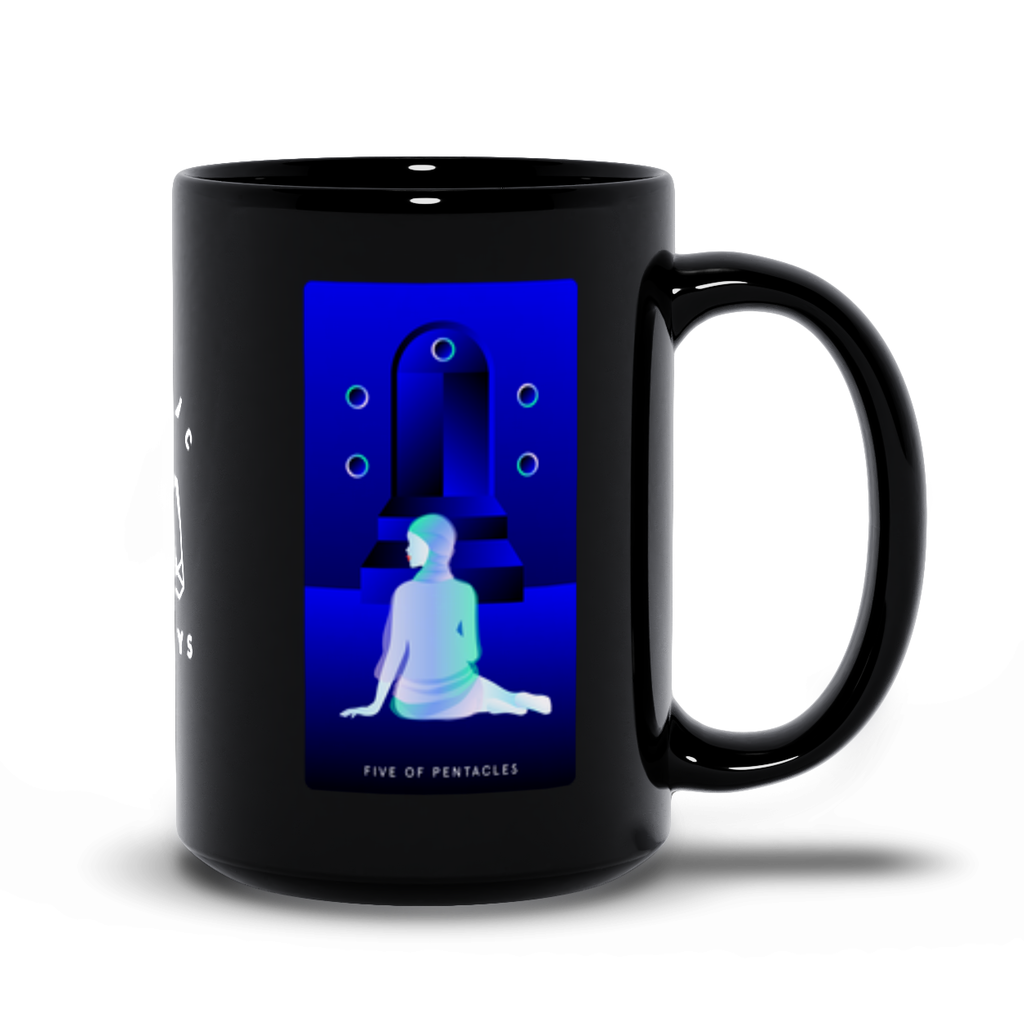 Five of Pentacles Black Mug