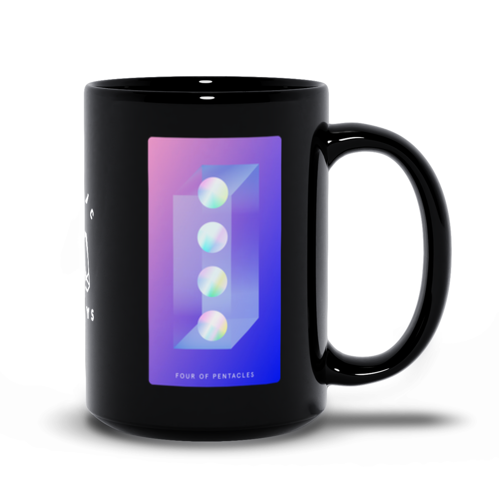 Four of Pentacles Black Mug