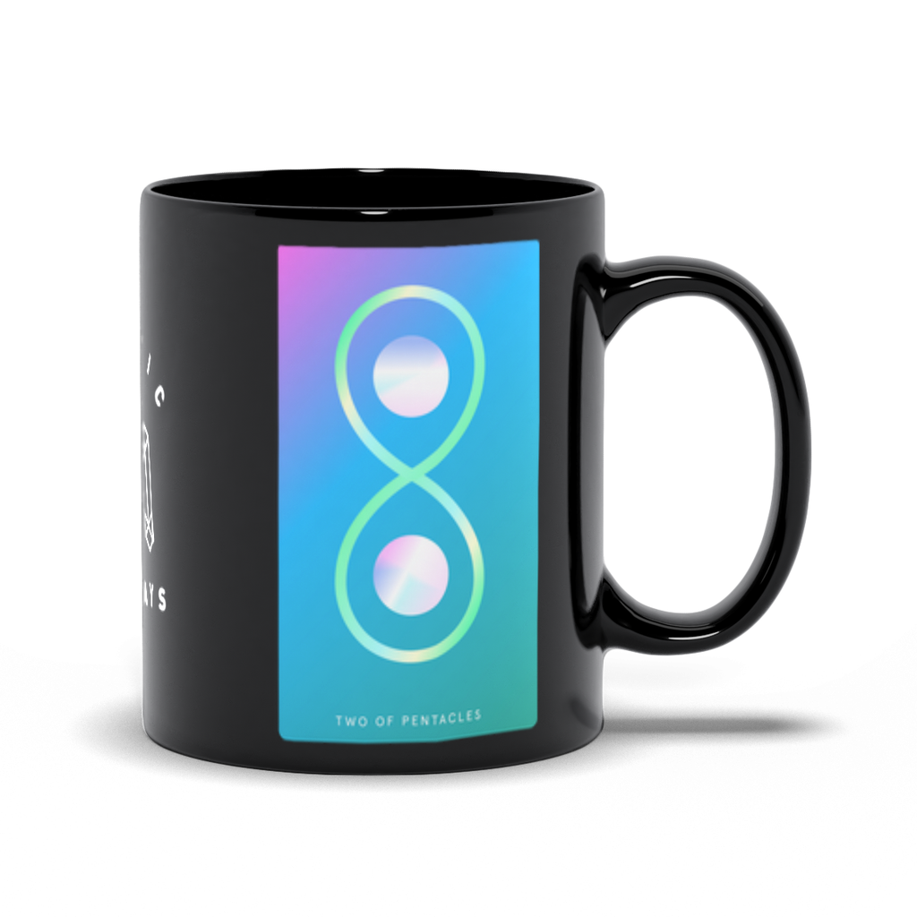 Two of Pentacles Black Mug