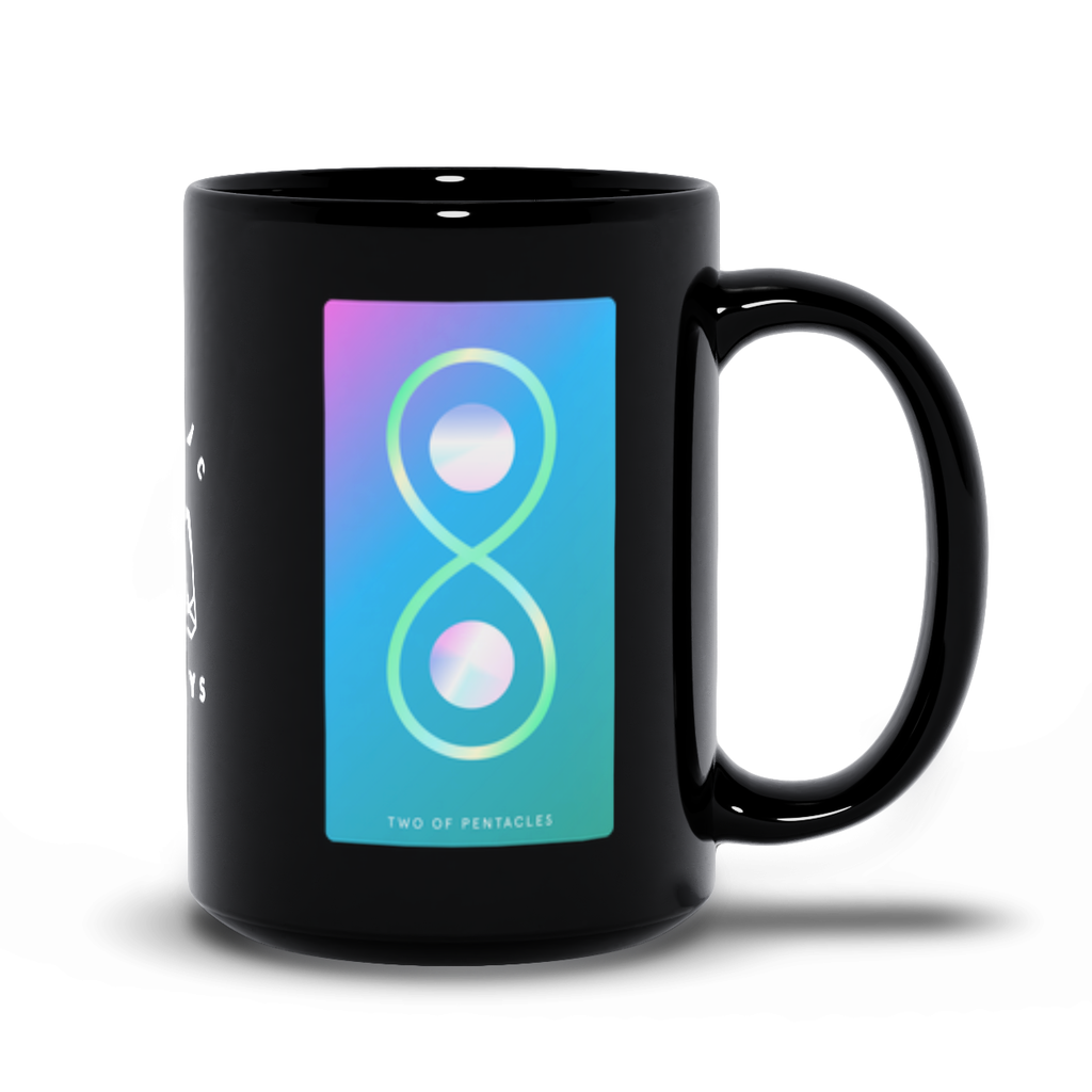 Two of Pentacles Black Mug