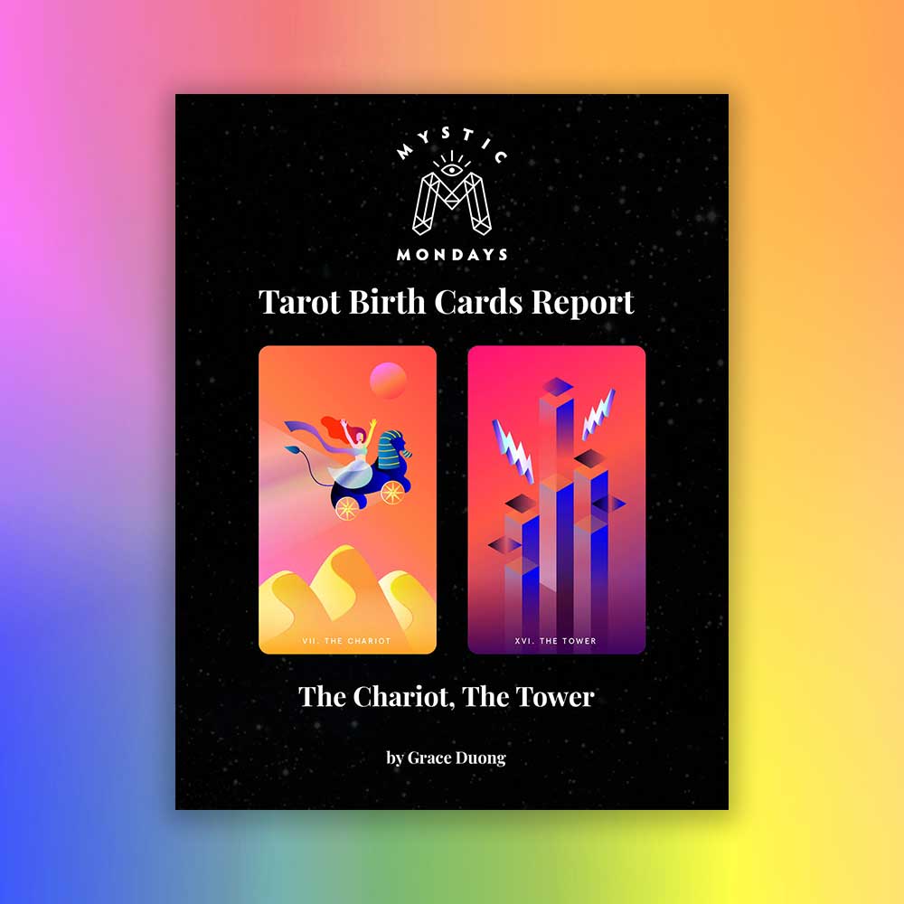 Chariot + Tower Tarot Birth Cards Report