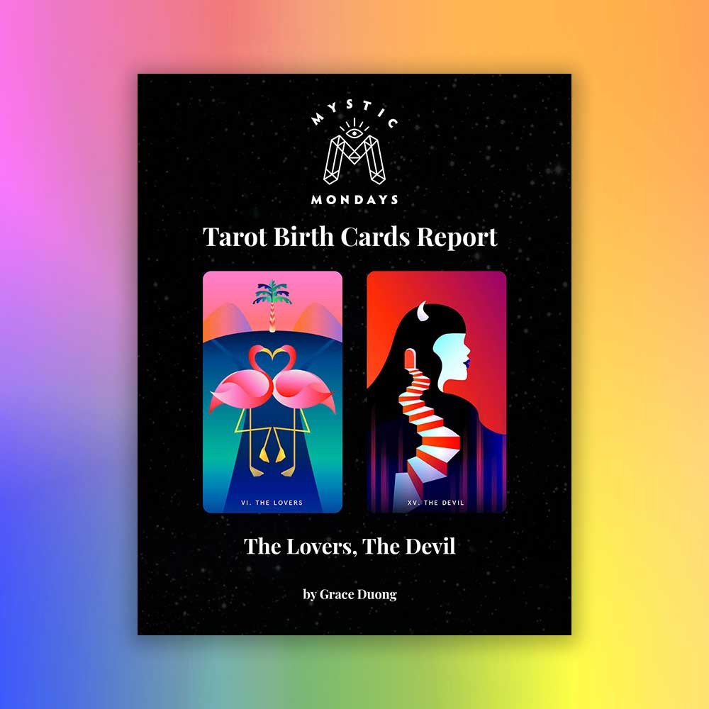 Lovers + Devil Tarot Birth Cards Report